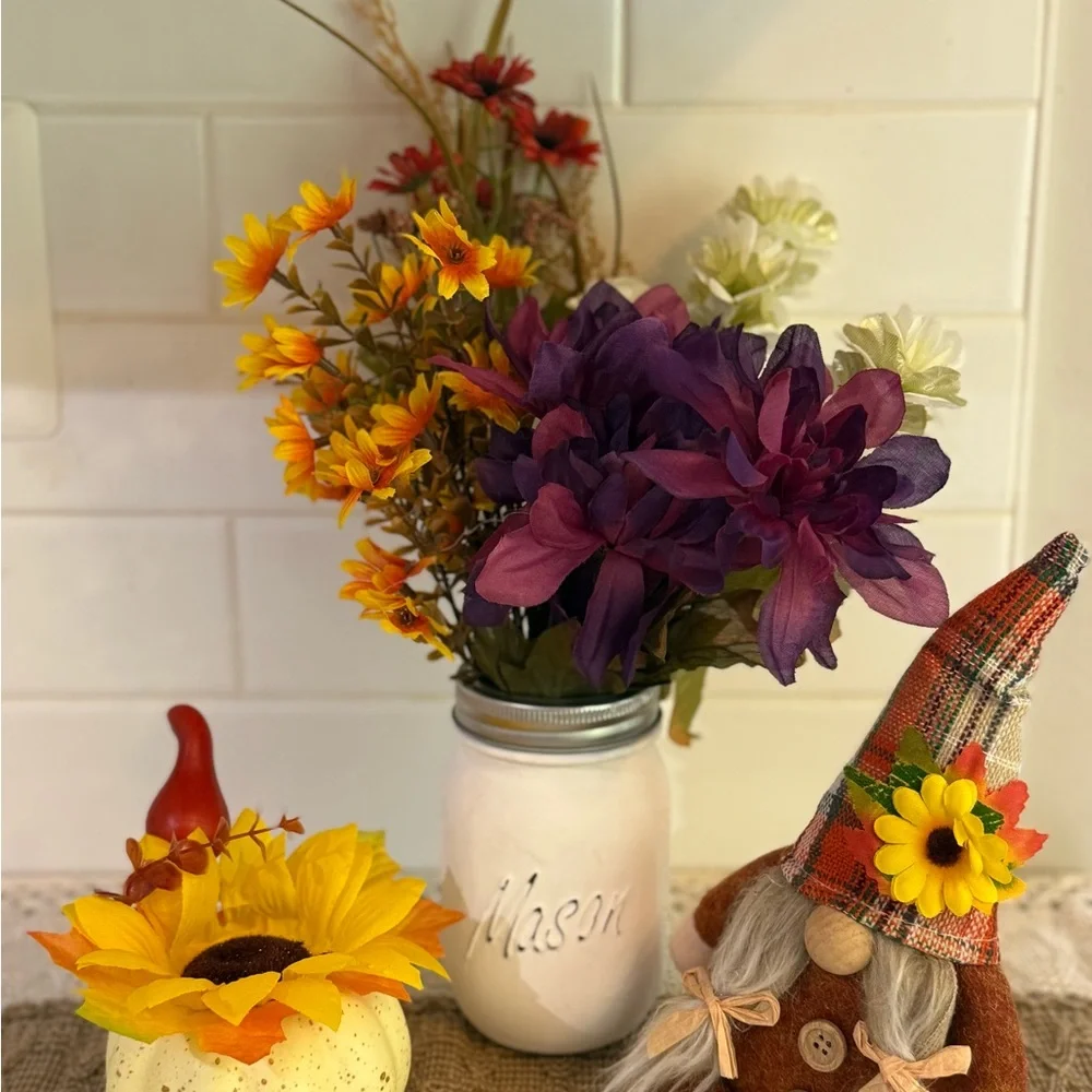 Vibrant Faux Floral Arrangement in 16oz Mason Jar